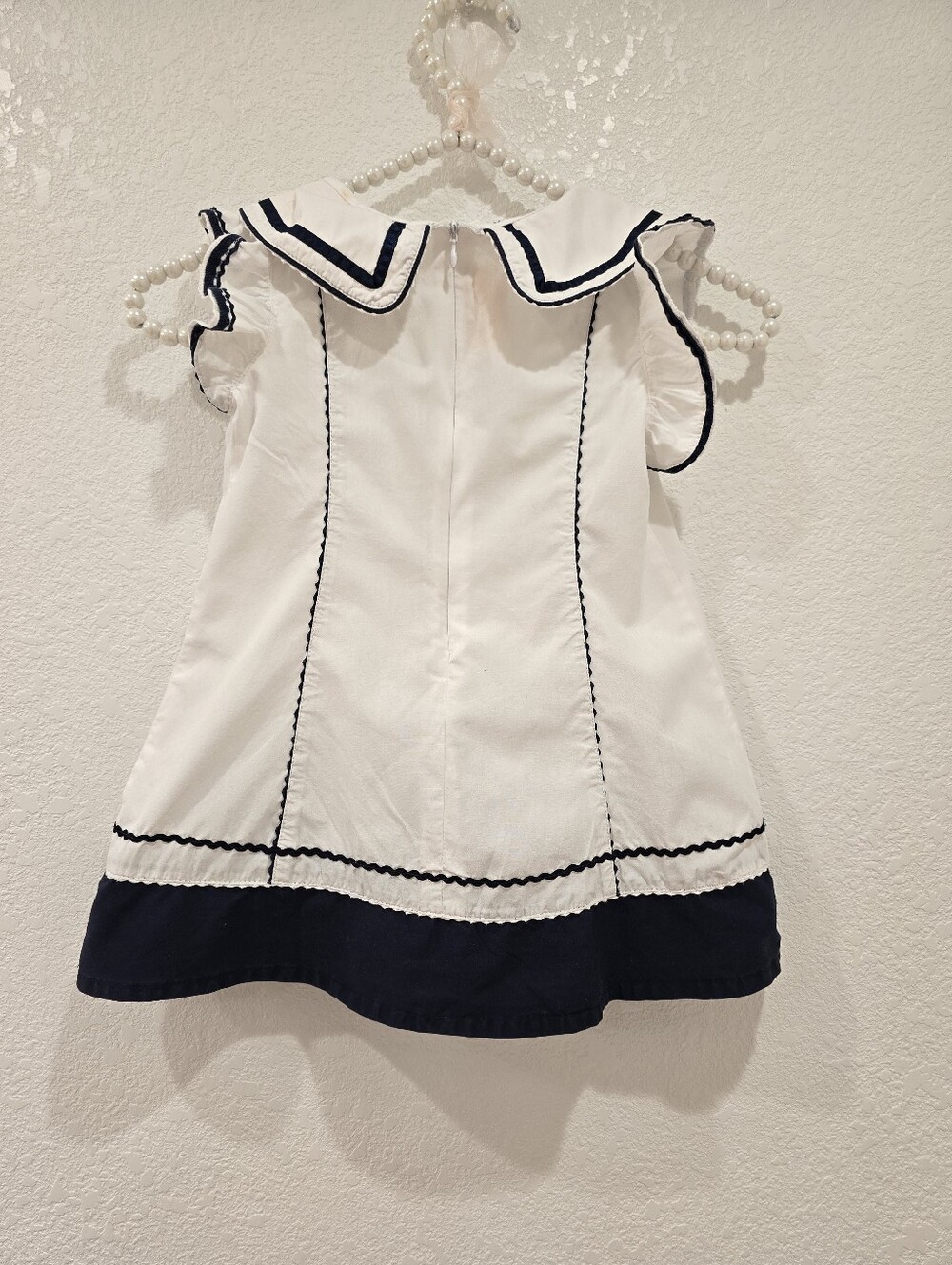 Cotton Dress White Navy Sea Stars Sequins Size 100/52 (3T) - Picture 2 of 6